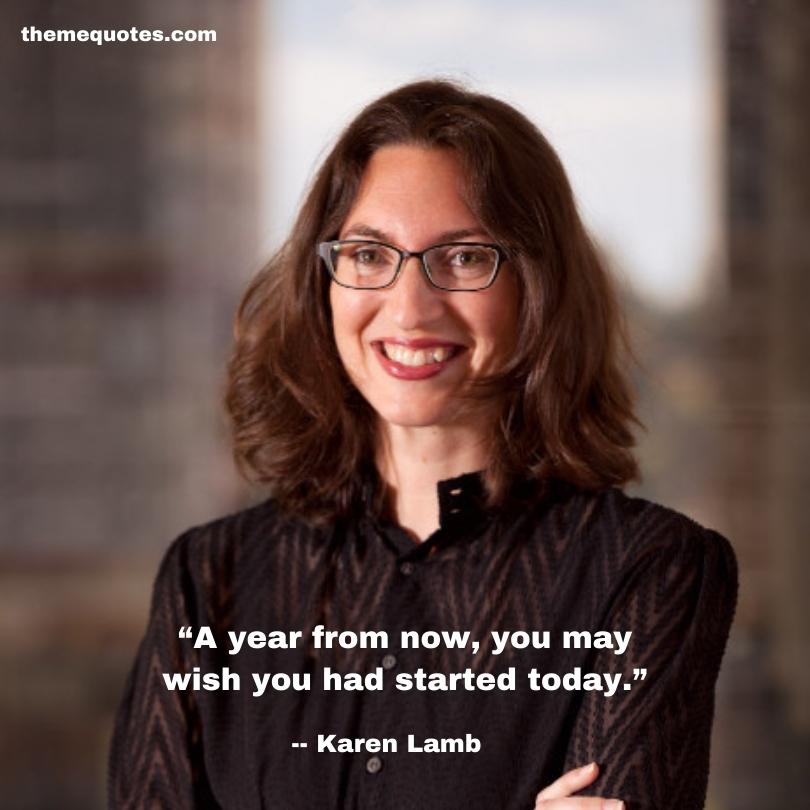 Confident Karen Lamb, embodying future planning and the timely execution of business ideas.
