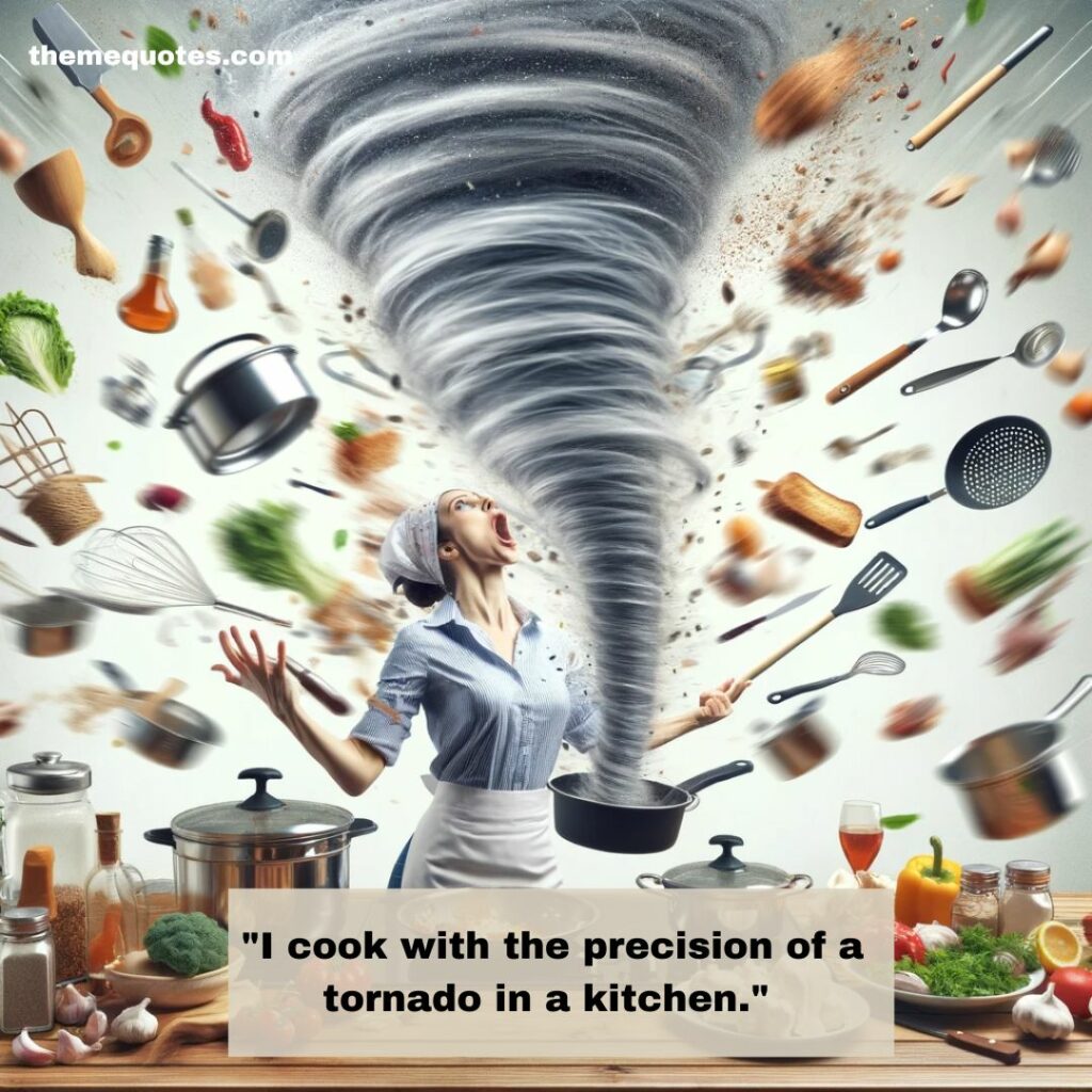 chef amidst kitchen tornado
