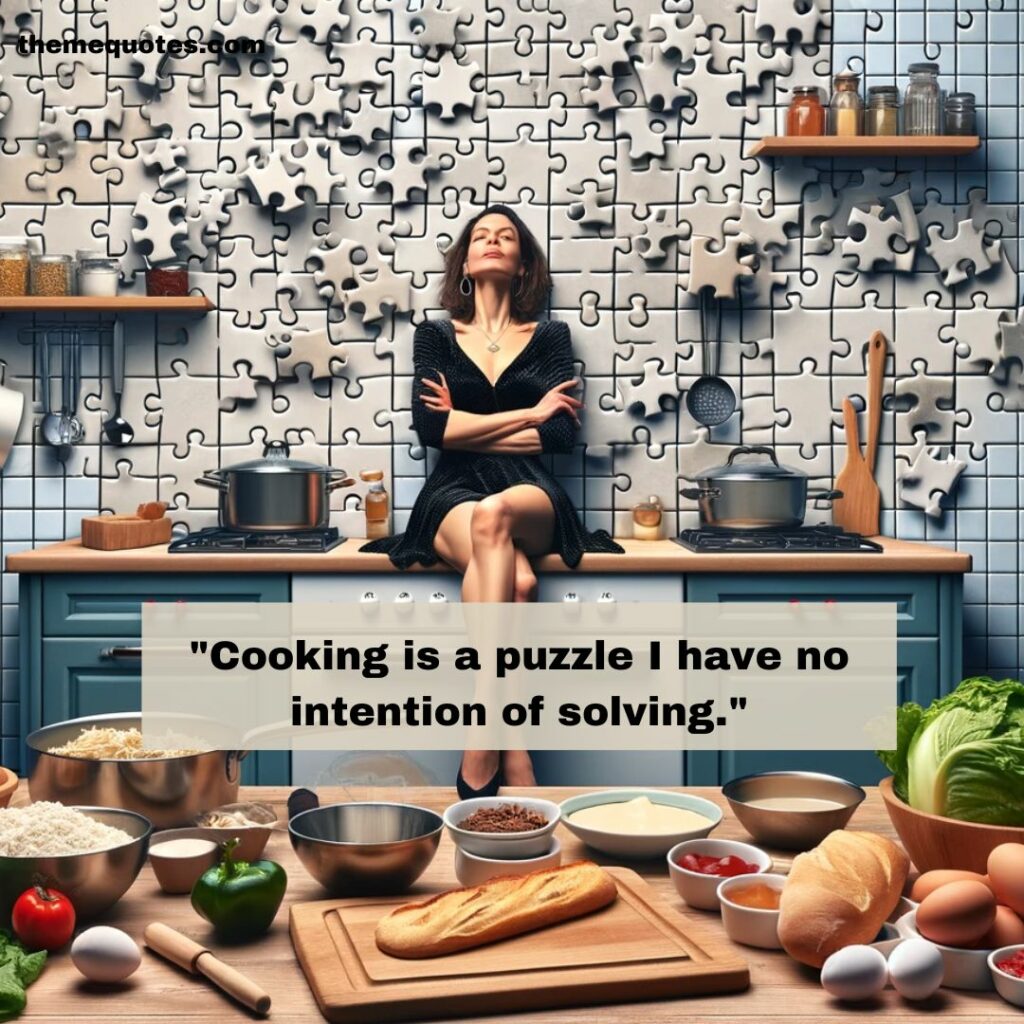 woman amidst kitchen puzzle
